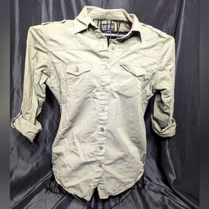 Women's Blue Age Jeans button down green top